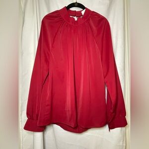 NWOT Royal + Reese Red High Neck Long Sleeve Blouse w a Slight Open Back Size XL
